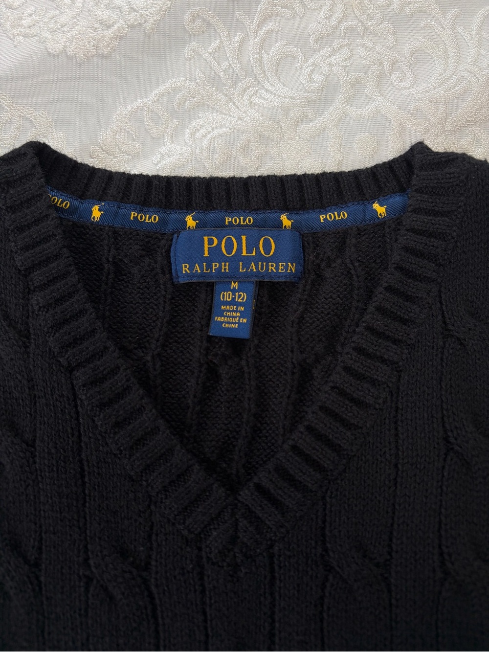 Polo Ralph Lauren Boys Cable Knit Sweater Vest Black With Red Pony Medium 10/12 - Picture 4 of 6